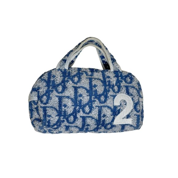 Christian Dior | Blue Terry Cloth Diorissimo 2 Trotter Mini Boston Bag - Picture 1 of 13